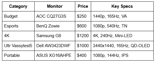 Monitor Detail Table
