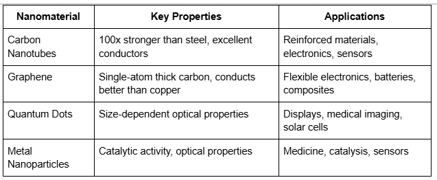 Nanomaterial Table
