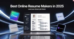 Online resume builder interface on a laptop screen