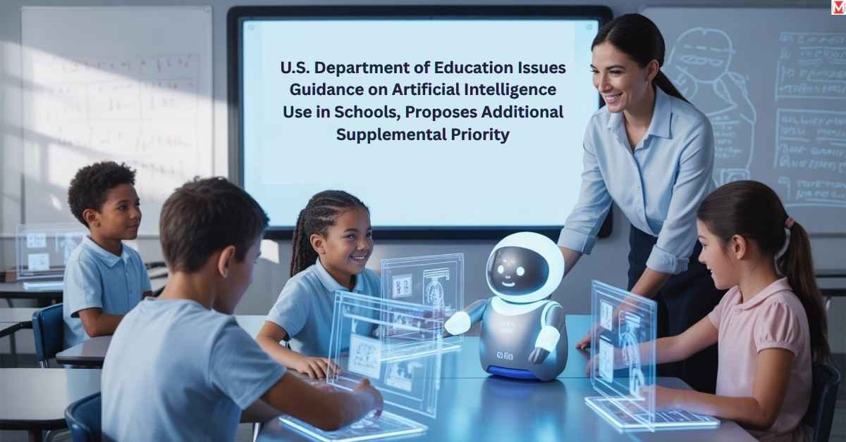 Students using AI tools in a modern classroom setting