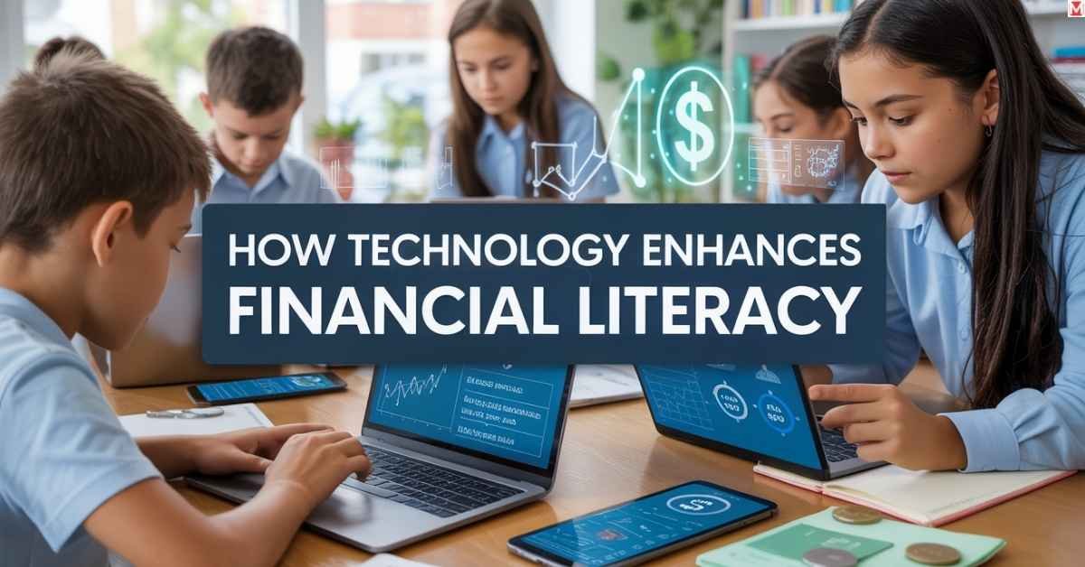 Students using digital tools to learn about budgeting, saving, and investing