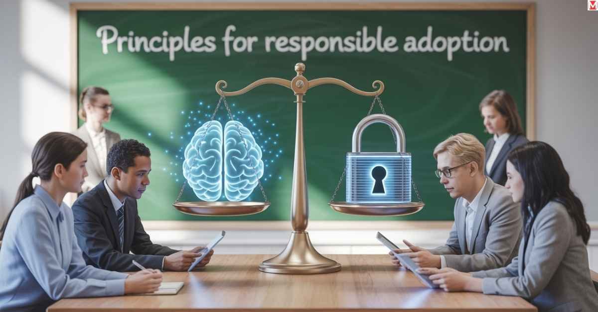 Educators reviewing ethical guidelines for AI use in schools