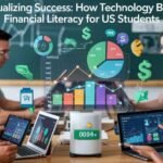Students using laptops and apps to understand financial concepts