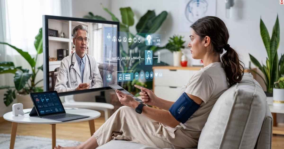 Doctor and patient interacting via telehealth platform