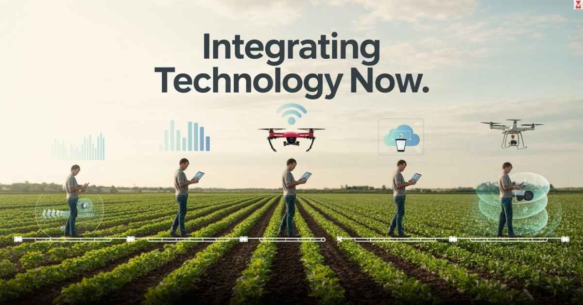 Modern farmer using digital tools in the field