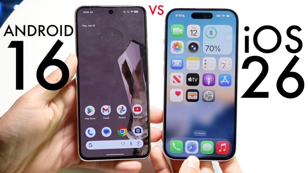 Android 16 phone showing Material 3 expressive wallpaper and updated quick settings