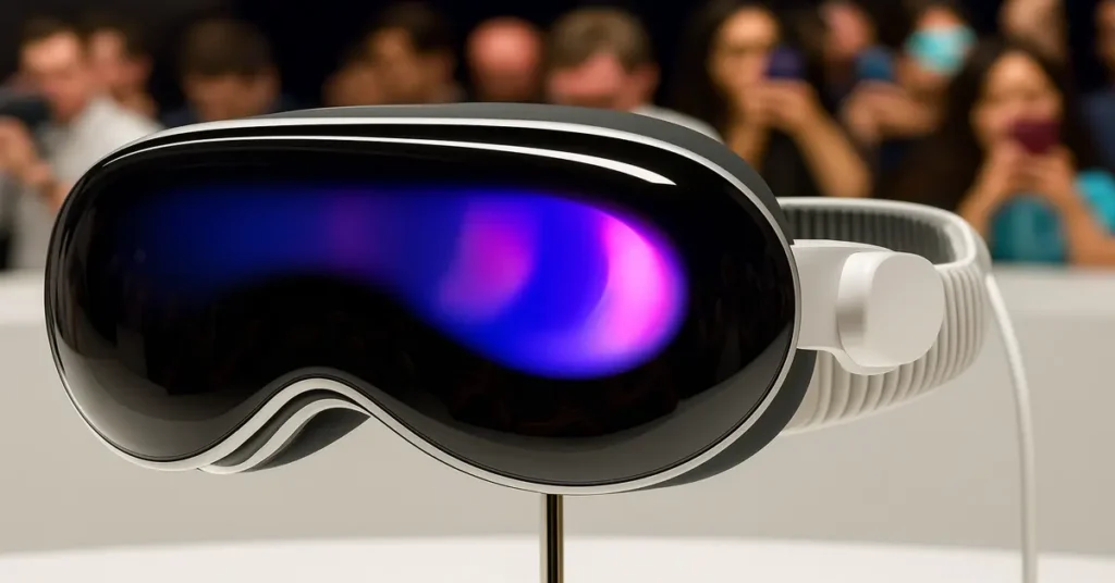 Apple Vision Pro 2 mixed reality headset featuring the R2 AI Accelerator on a 2 nm process for smoother sensor fusion and AI-driven spatial computing.