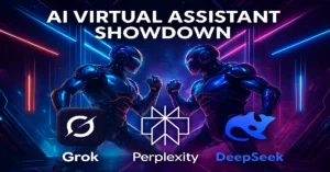 Comparison of three leading AI assistants in 2025: Grok for real-time data analysis, Perplexity for research and citations, and DeepSeek for STEM and problem-solving tasks.