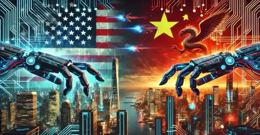 Global AI competition concept showing international rivals advancing artificial intelligence.