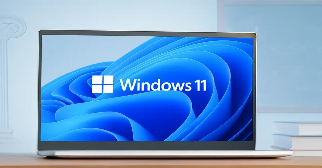 Windows 11 2025 upgrade with AI Copilot integration, updated taskbar, and redesigned File Explorer showing new AI-powered actions.
