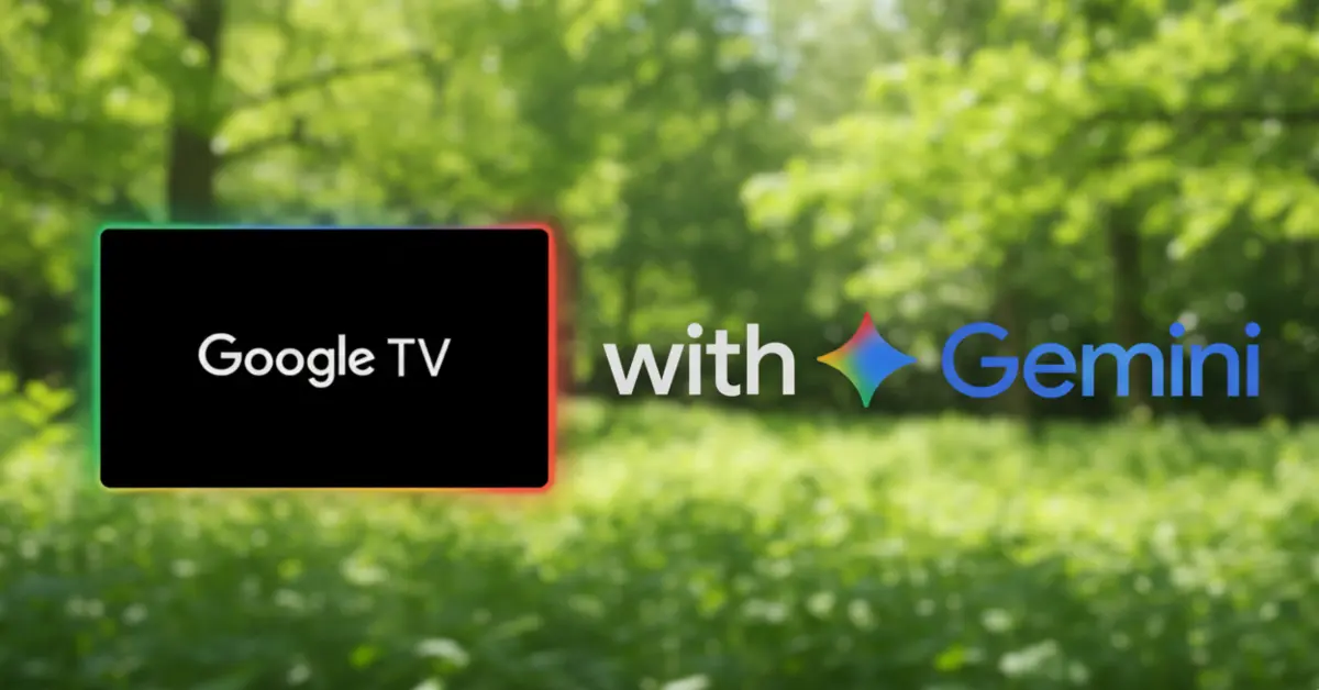 TV screen showing Google Gemini replacing Google Assistant on a Google TV Streamer interface.