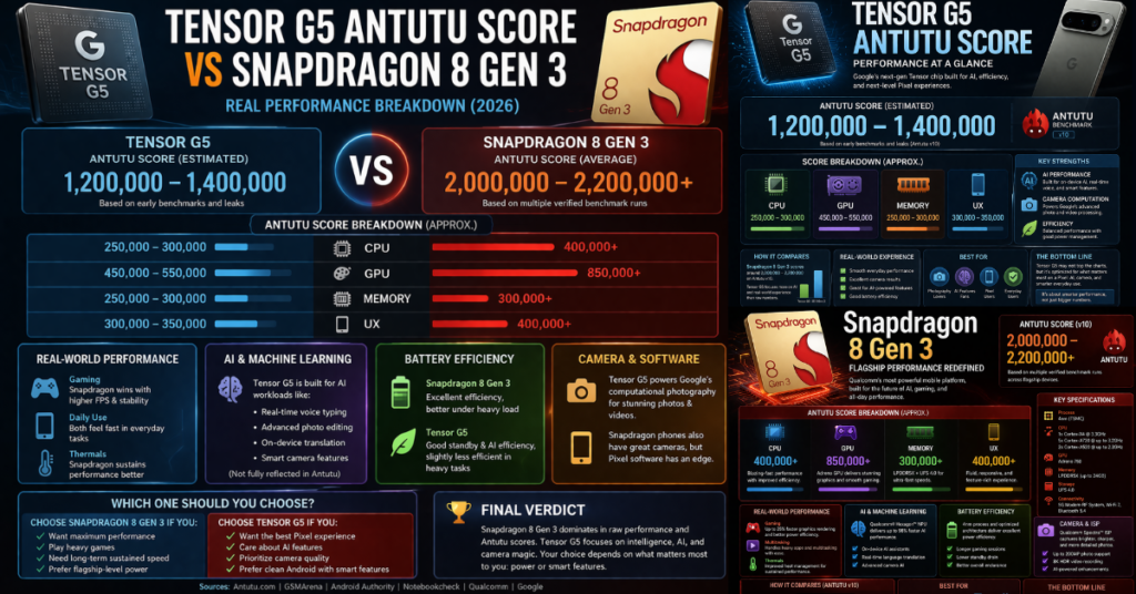 Tensor G5 Antutu Score vs Snapdragon 8 Gen 3